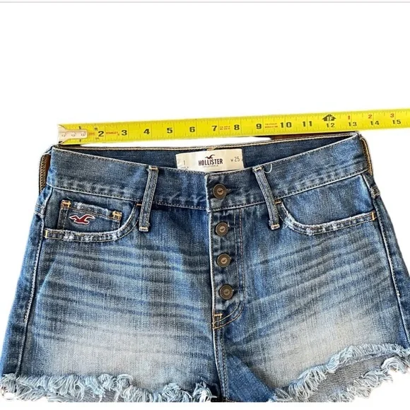 Hollister button fly cotton denim blue raw hem cheeky cut off jean short size 25 - Picture 7 of 11